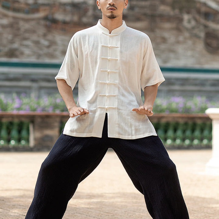Ensemble de vêtements unisexe avec boutons en forme de grenouille et Buddha Stones, couleur unie, méditation, prière, spirituel, zen, tai-chi, qigong