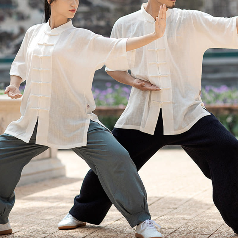 Ensemble de vêtements unisexe avec boutons en forme de grenouille et Buddha Stones, couleur unie, méditation, prière, spirituel, zen, tai-chi, qigong