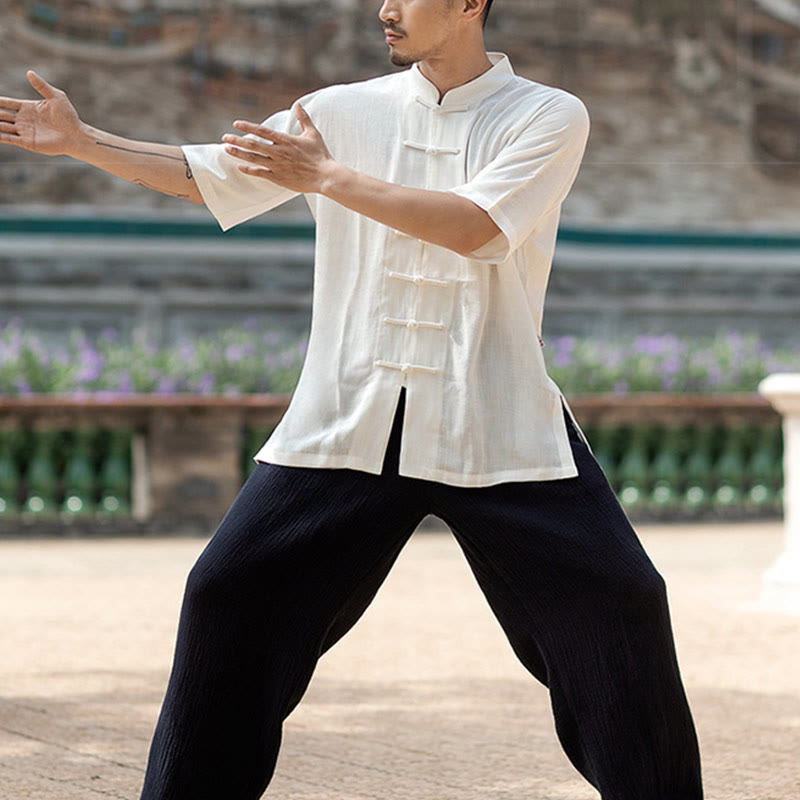 Ensemble de vêtements unisexe avec boutons en forme de grenouille et Buddha Stones, couleur unie, méditation, prière, spirituel, zen, tai-chi, qigong
