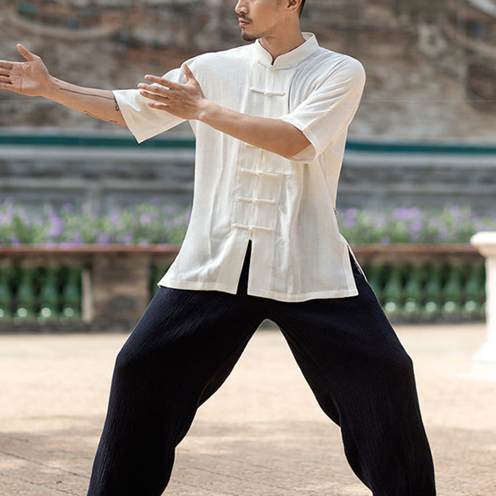 Ensemble de vêtements unisexe avec boutons en forme de grenouille et Buddha Stones, couleur unie, méditation, prière, spirituel, zen, tai-chi, qigong
