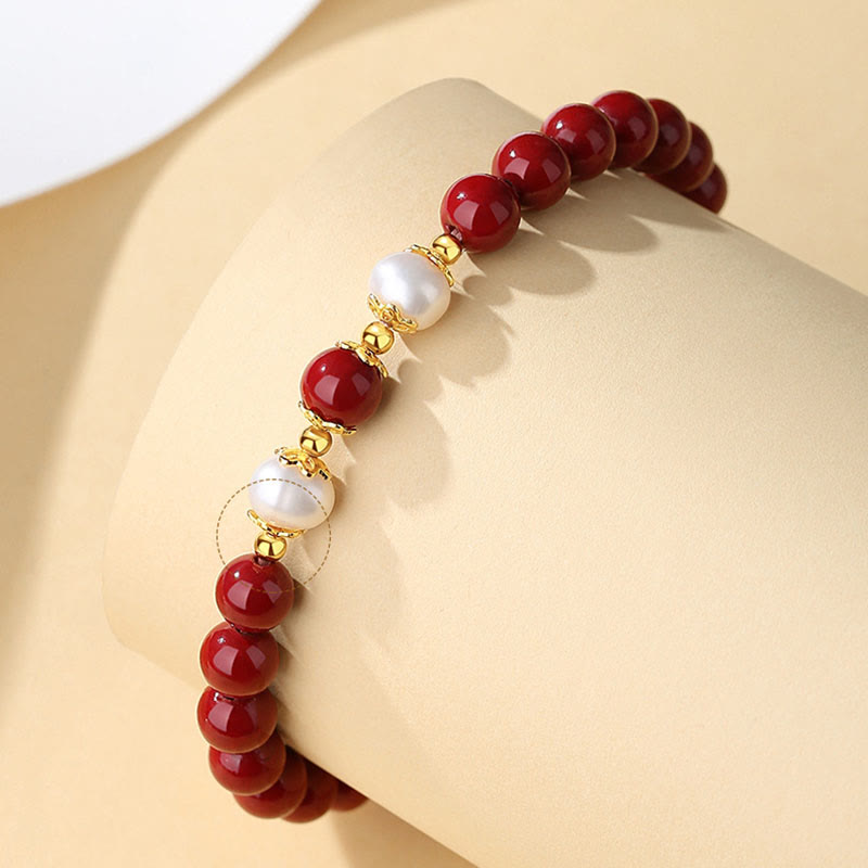 Ensemble de bijoux Buddha Stones, pendentif, bracelet et boucles d'oreilles en argent sterling 925 et perles de cinabre naturelles