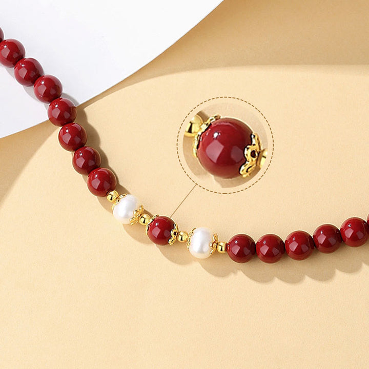 Ensemble de bijoux Buddha Stones, pendentif, bracelet et boucles d'oreilles en argent sterling 925 et perles de cinabre naturelles
