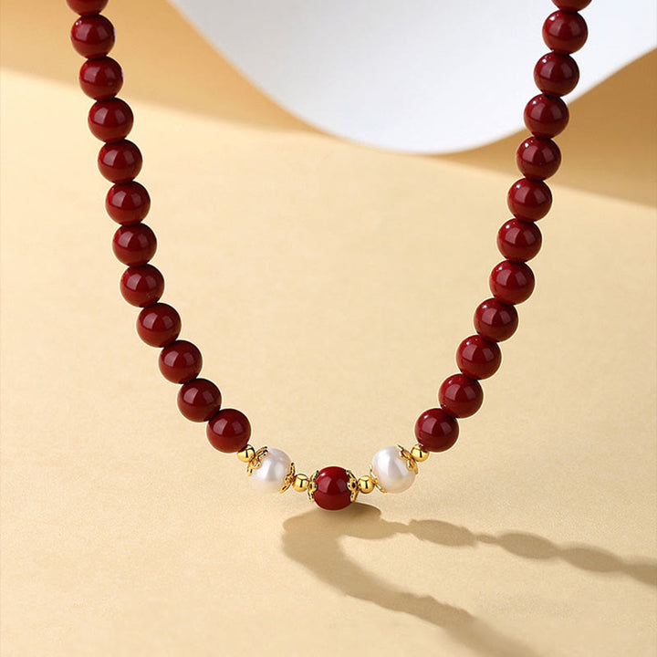Ensemble de bijoux Buddha Stones, pendentif, bracelet et boucles d'oreilles en argent sterling 925 et perles de cinabre naturelles