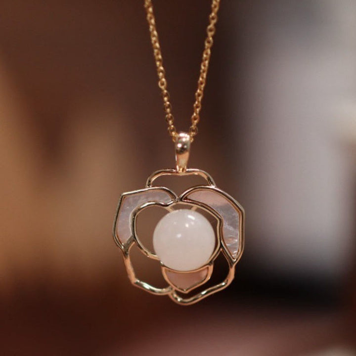 Collier pendentif bague boucles d'oreilles en pierre de jade blanc Hetian Tridacna en argent sterling 925 plaqué or avec pierres de Buddha Stones