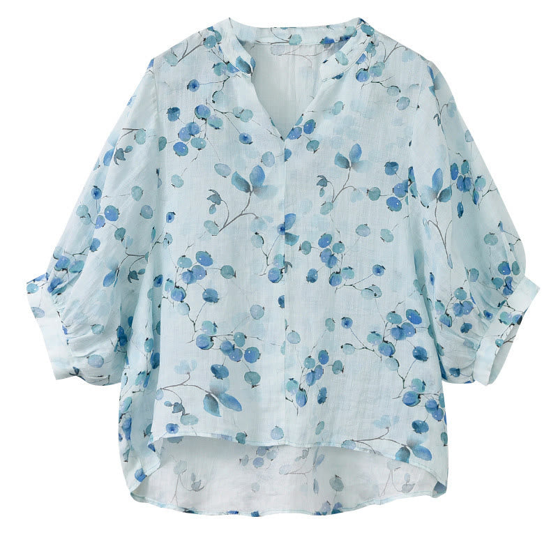 T-shirt ample à manches lanternes avec motif de fruits et de Buddha Stones