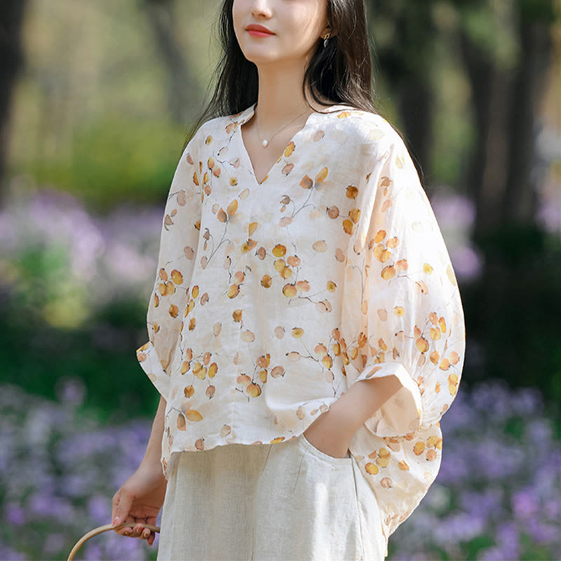 T-shirt ample à manches lanternes avec motif de fruits et de Buddha Stones - Jaune (buste 130 cm / épaules 37 cm / longueur 58-66 cm) (haut uniquement) - image 9