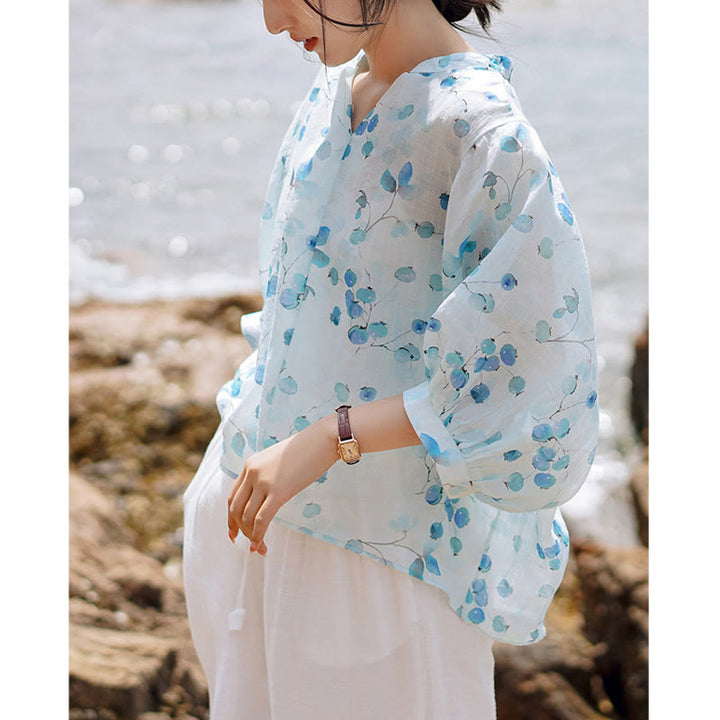 T-shirt ample à manches lanternes avec motif de fruits et de Buddha Stones