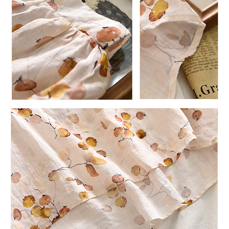 T-shirt ample à manches lanternes avec motif de fruits et de Buddha Stones