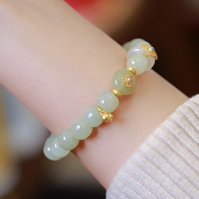 Ensemble collier et bracelet porte-bonheur en jade Hetian naturel plaqué or en argent sterling 925 avec Buddha Stones