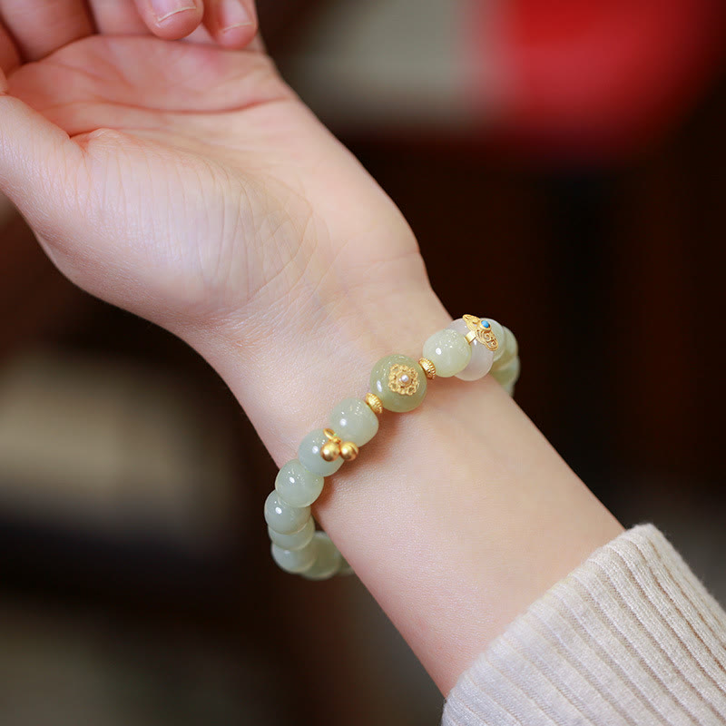 Ensemble collier et bracelet porte-bonheur en jade Hetian naturel plaqué or en argent sterling 925 avec Buddha Stones