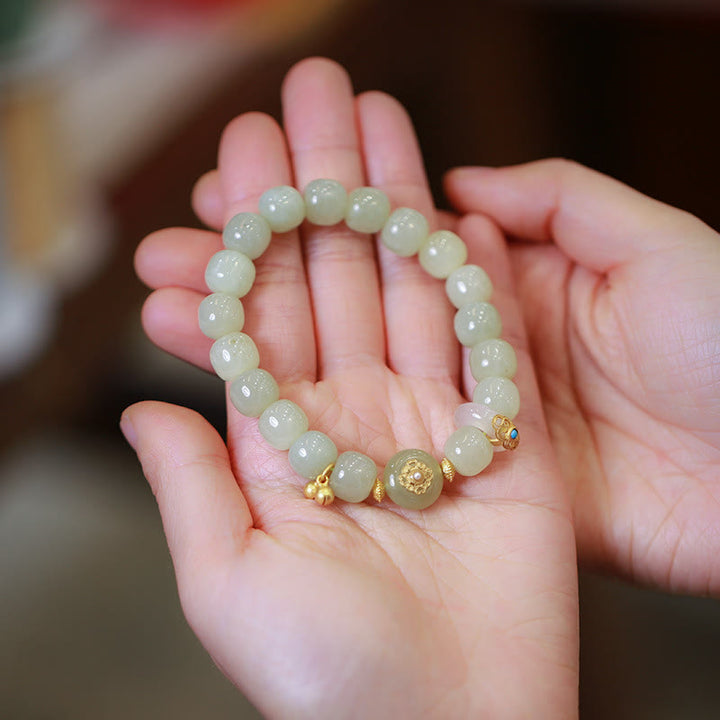 Ensemble collier et bracelet porte-bonheur en jade Hetian naturel plaqué or en argent sterling 925 avec Buddha Stones
