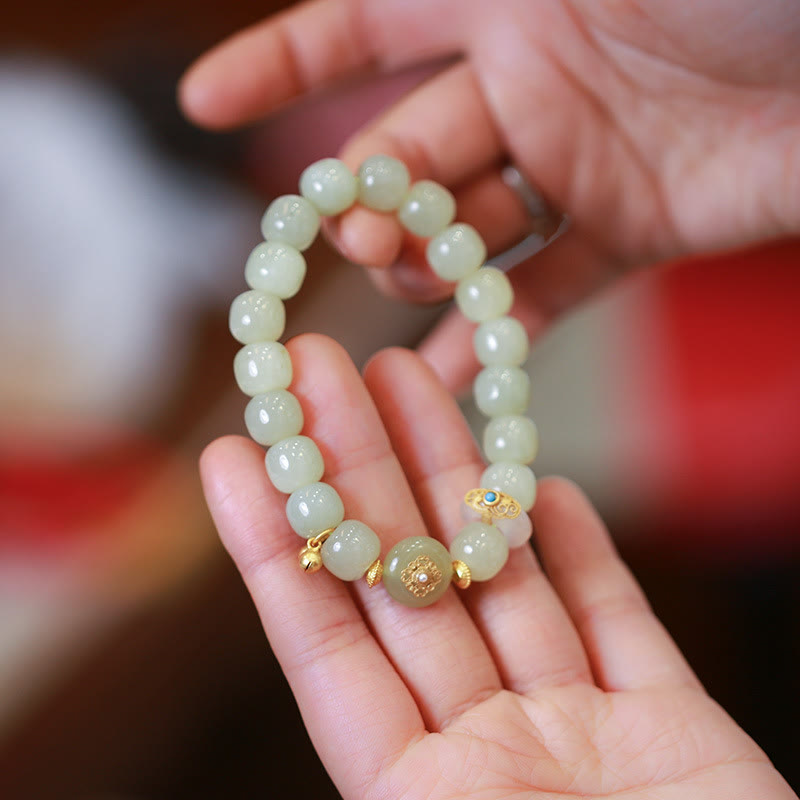 Ensemble collier et bracelet porte-bonheur en jade Hetian naturel plaqué or en argent sterling 925 avec Buddha Stones