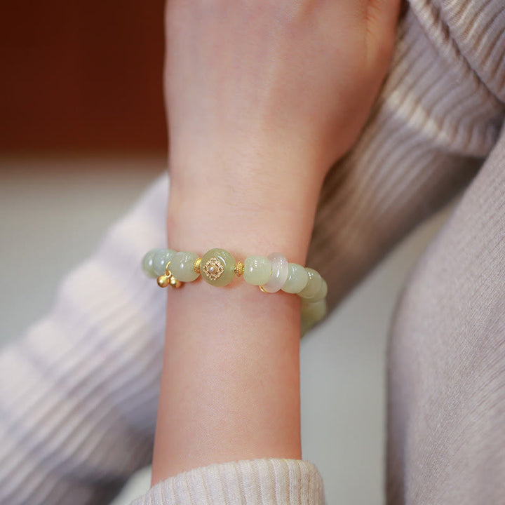 Ensemble collier et bracelet porte-bonheur en jade Hetian naturel plaqué or en argent sterling 925 avec Buddha Stones