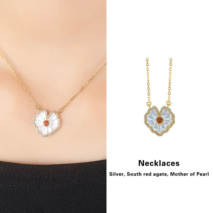 Ensemble de bijoux en argent sterling 925 avec boucles d'oreilles et collier en pierre de Tridacna en forme de cœur et d'agate rouge et de lazurite