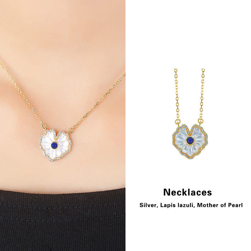 Ensemble de bijoux en argent sterling 925 avec boucles d'oreilles et collier en pierre de Tridacna en forme de cœur et d'agate rouge et de lazurite