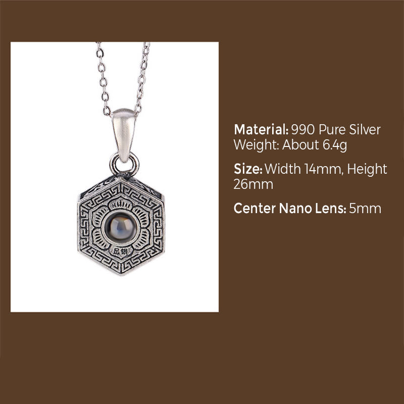 Buddha Stones Collier avec pendentif en argent sterling 990 tibétain Om Mani Padme Hum avec projection d'amour de lotus