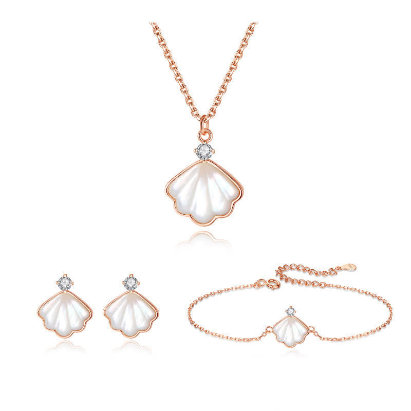 Ensemble de bijoux en argent sterling 925 avec pendentif et bracelet en pierre de Tridacna et coquillage de Buddha Stones