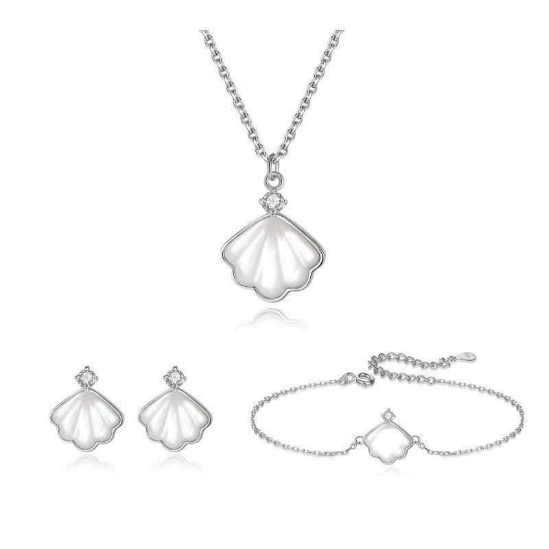 Ensemble de bijoux en argent sterling 925 avec pendentif et bracelet en pierre de Tridacna et coquillage de Buddha Stones