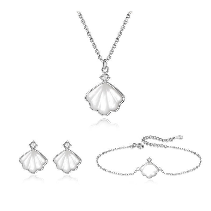 Ensemble de bijoux en argent sterling 925 avec pendentif et bracelet en pierre de Tridacna et coquillage de Buddha Stones