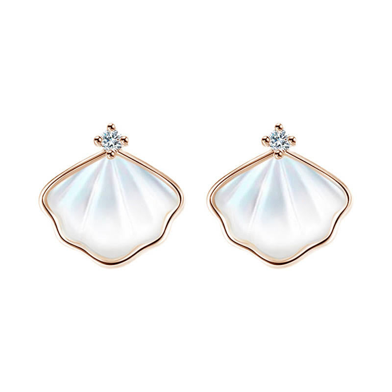 Ensemble de bijoux en argent sterling 925 avec pendentif et bracelet en pierre de Tridacna et coquillage de Buddha Stones - Or rose - Boucles d'oreilles - image 6