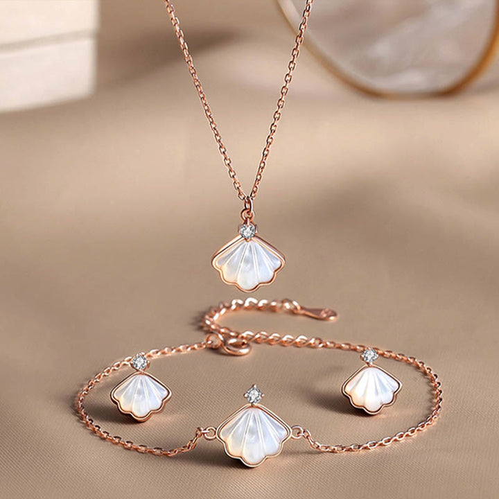 Ensemble de bijoux en argent sterling 925 avec pendentif et bracelet en pierre de Tridacna et coquillage de Buddha Stones