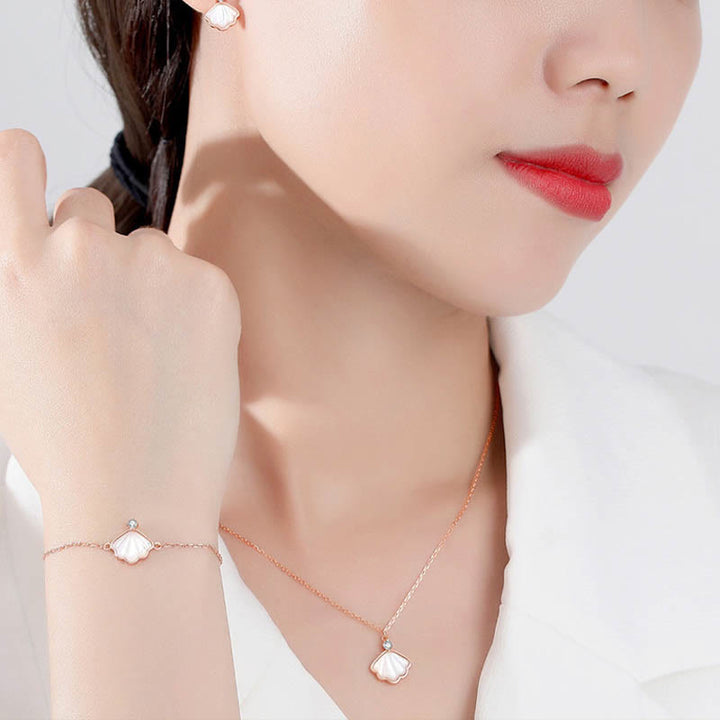 Ensemble de bijoux en argent sterling 925 avec pendentif et bracelet en pierre de Tridacna et coquillage de Buddha Stones
