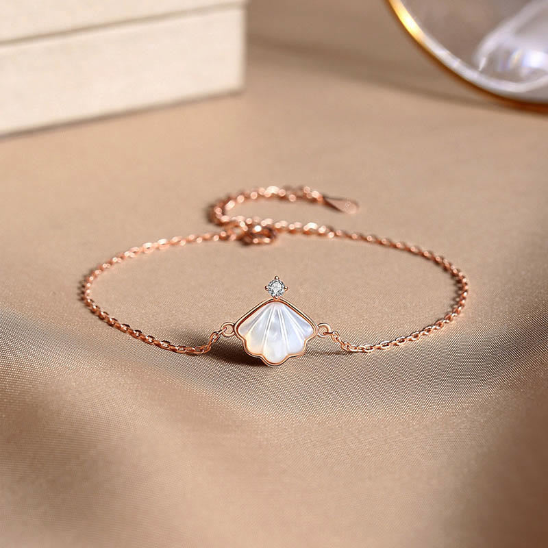 Ensemble de bijoux en argent sterling 925 avec pendentif et bracelet en pierre de Tridacna et coquillage de Buddha Stones - Or rose - Bracelet (tour de poignet 14-17 cm) - image 4