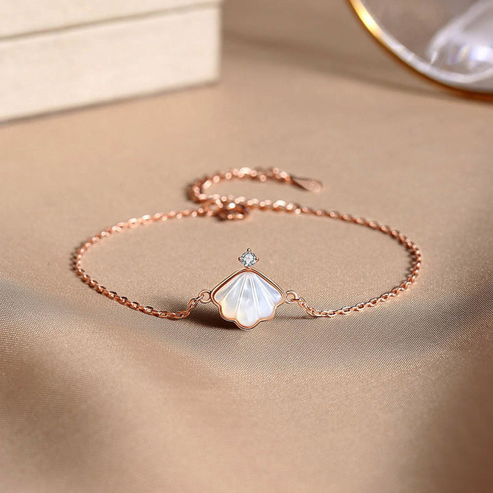 Ensemble de bijoux en argent sterling 925 avec pendentif et bracelet en pierre de Tridacna et coquillage de Buddha Stones - Or rose - Bracelet (tour de poignet 14-17 cm) - image 4