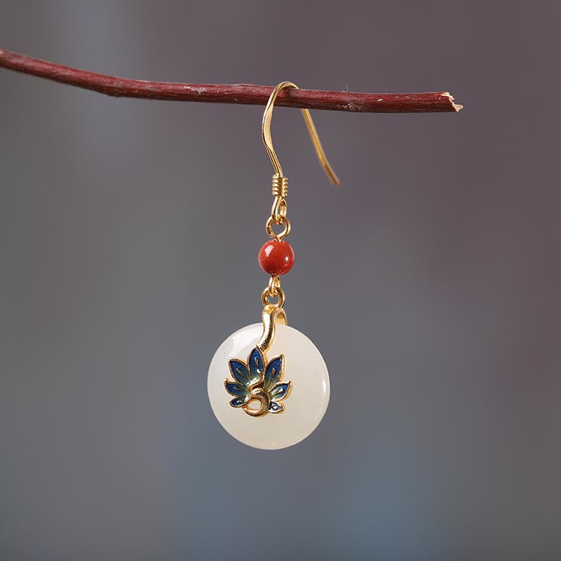 Ensemble de boucles d'oreilles et collier avec pendentif en jade blanc naturel Hetian en argent sterling 925 et Buddha Stones