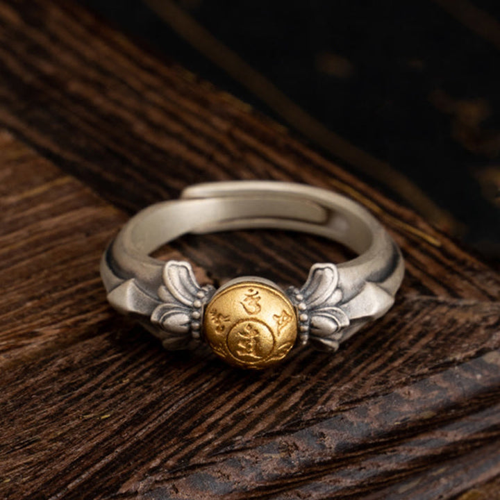 Bague ajustable en argent sterling 925 Buddha Stones Manjusri Mantra Om Mani Padme Hum Peace - Réglable - image 0