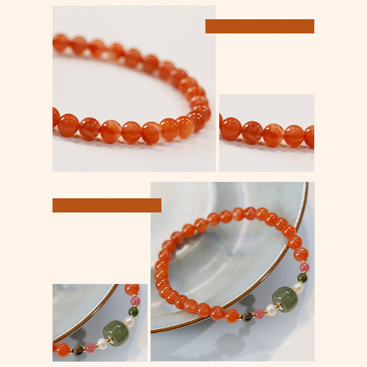 Bracelet de confiance et de calme en perles de jade Hetian en agate rouge naturelle de Buddha Stones