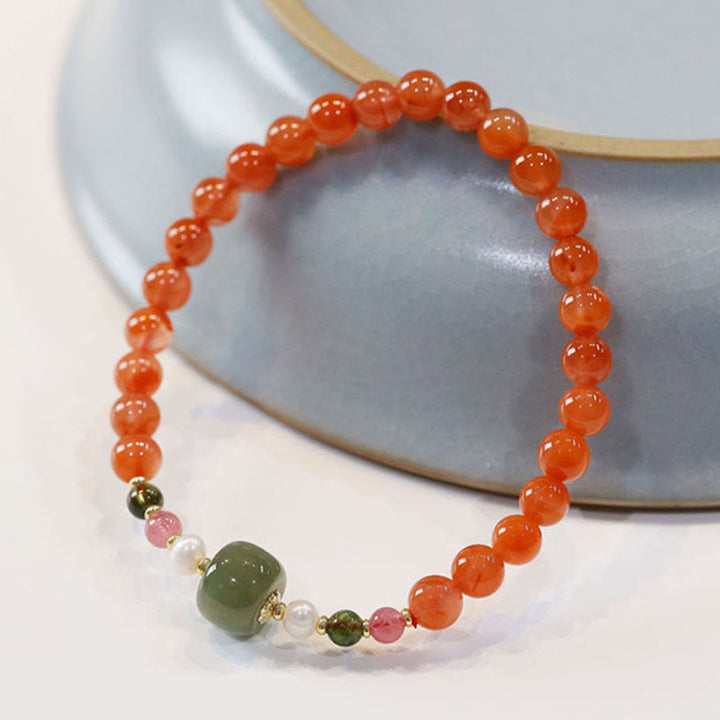 Bracelet de confiance et de calme en perles de jade Hetian en agate rouge naturelle de Buddha Stones