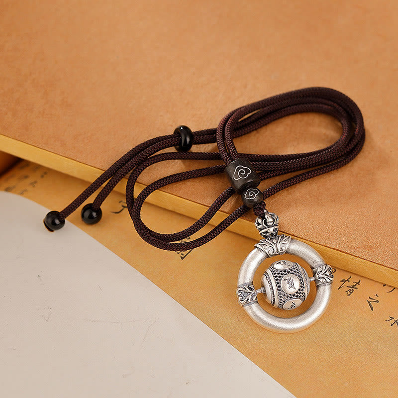 Collier avec pendentif en corde gravé Om Mani Padme Hum en argent sterling 999 Buddha Stones