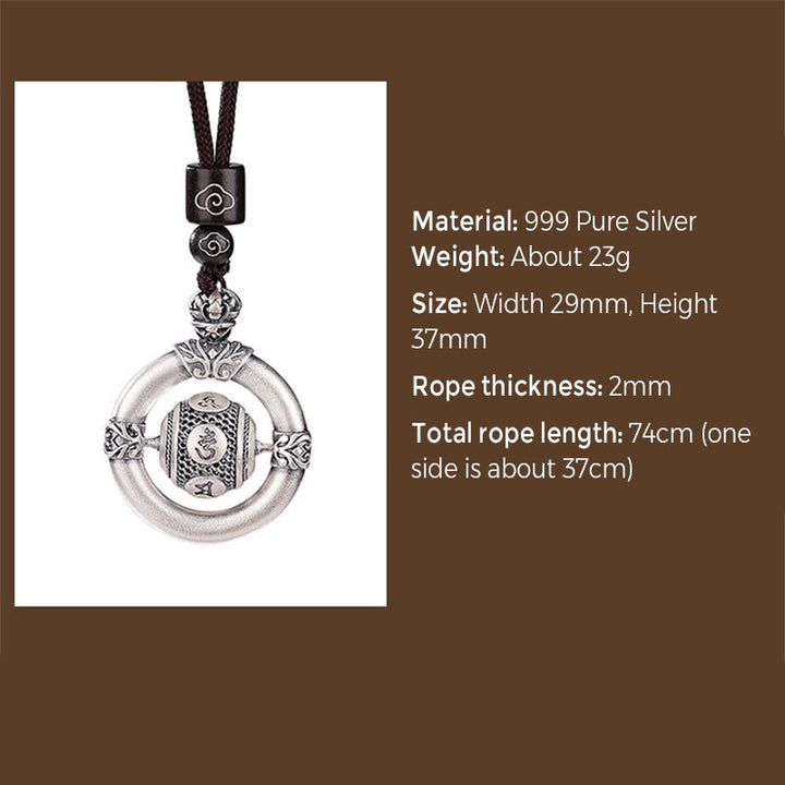 Collier avec pendentif en corde gravé Om Mani Padme Hum en argent sterling 999 Buddha Stones