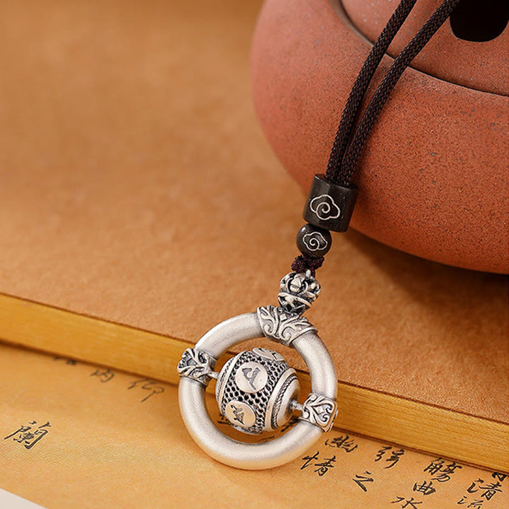 Collier avec pendentif en corde gravé Om Mani Padme Hum en argent sterling 999 Buddha Stones