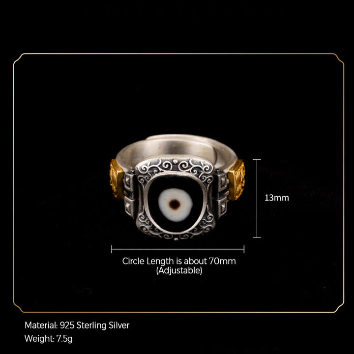 Bague de protection en perles Dzi en argent sterling 925 Buddha Stones et motif déesse de la richesse Zakiram - image 8