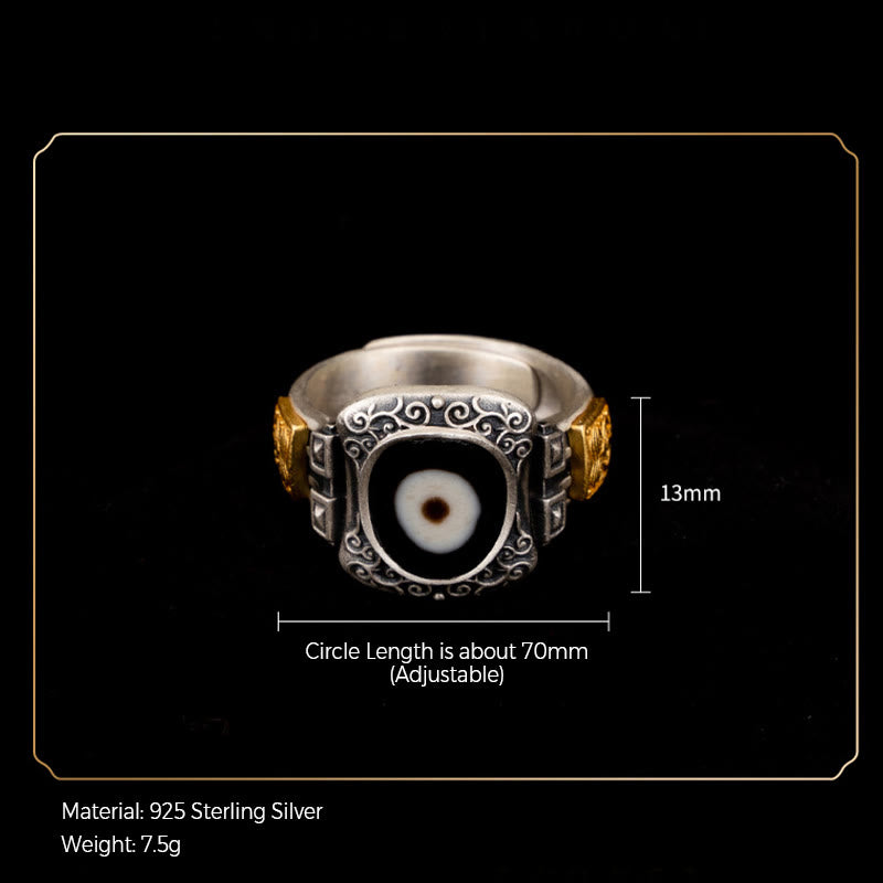 Bague de protection en perles Dzi en argent sterling 925 Buddha Stones et motif déesse de la richesse Zakiram - image 8