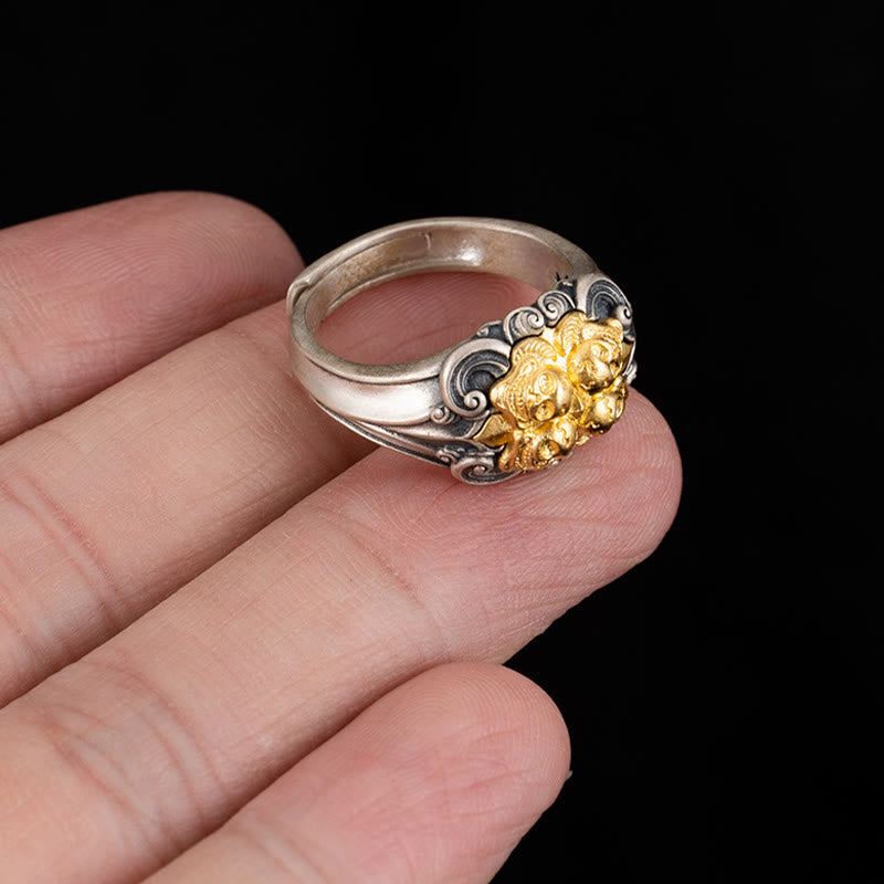 Bague ajustable en argent sterling 925 avec protection du crâne tibétain et Buddha Stones - image 4