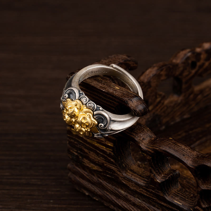 Bague ajustable en argent sterling 925 avec protection du crâne tibétain et Buddha Stones - image 3