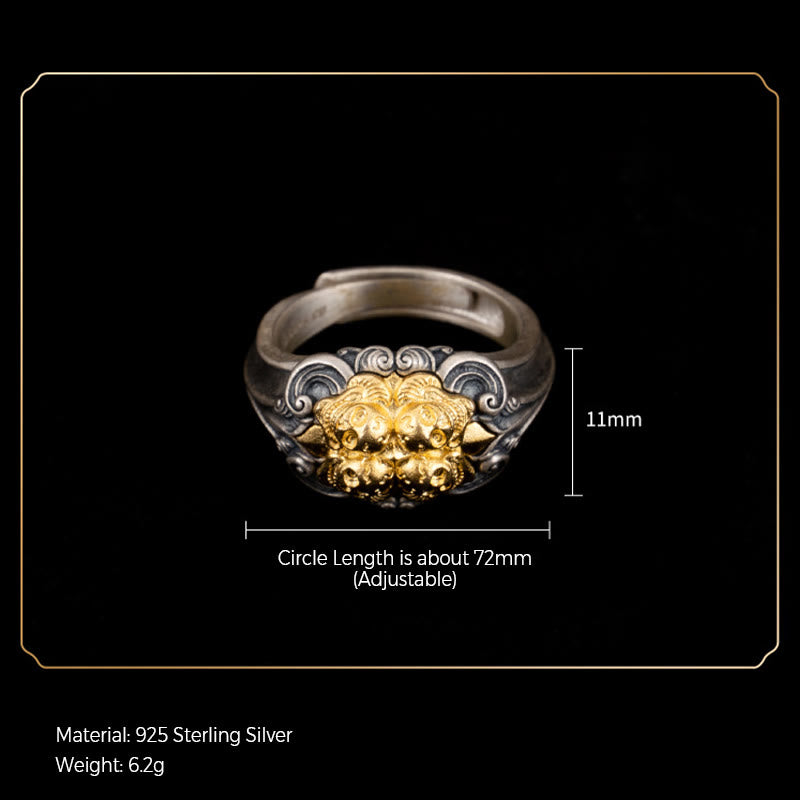 Bague ajustable en argent sterling 925 avec protection du crâne tibétain et Buddha Stones - image 7