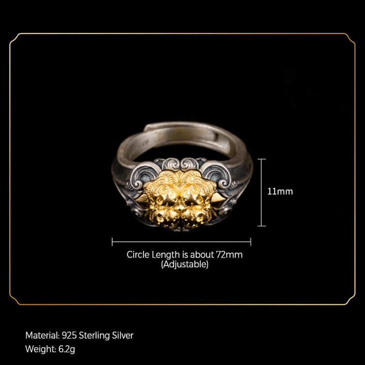 Bague ajustable en argent sterling 925 avec protection du crâne tibétain et Buddha Stones - image 7