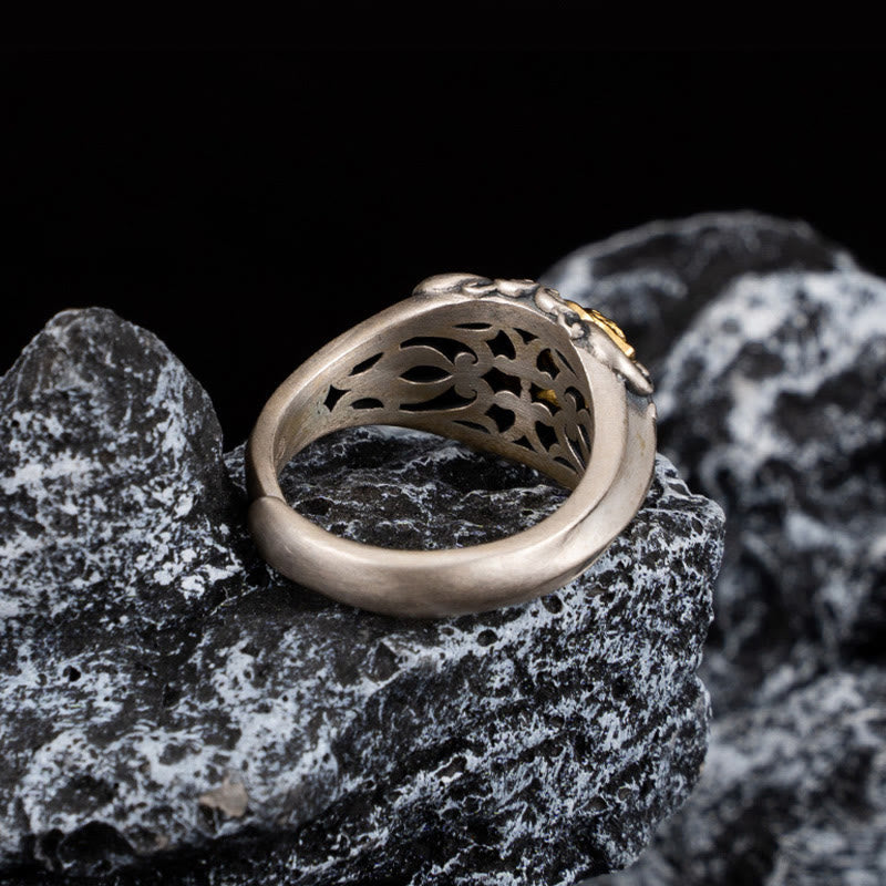 Bague ajustable en argent sterling 925 avec protection du crâne tibétain et Buddha Stones - image 2