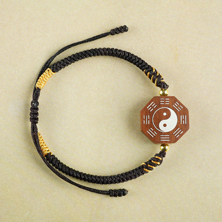 Bracelet de protection de la Grande Ourse en Buddha Stones, petite feuille, bois de santal rouge, bois de jujubier, bois d'ébène, incrustation d'argent, Yin Yang, Bagua