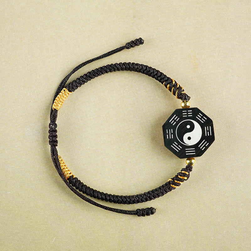 Bracelet de protection de la Grande Ourse en Buddha Stones, petite feuille, bois de santal rouge, bois de jujubier, bois d'ébène, incrustation d'argent, Yin Yang, Bagua
