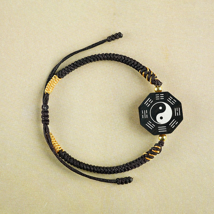 Bracelet de protection de la Grande Ourse en Buddha Stones, petite feuille, bois de santal rouge, bois de jujubier, bois d'ébène, incrustation d'argent, Yin Yang, Bagua