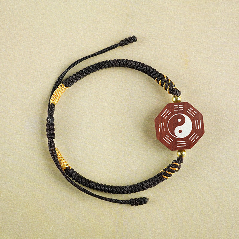 Bracelet de protection de la Grande Ourse en Buddha Stones, petite feuille, bois de santal rouge, bois de jujubier, bois d'ébène, incrustation d'argent, Yin Yang, Bagua