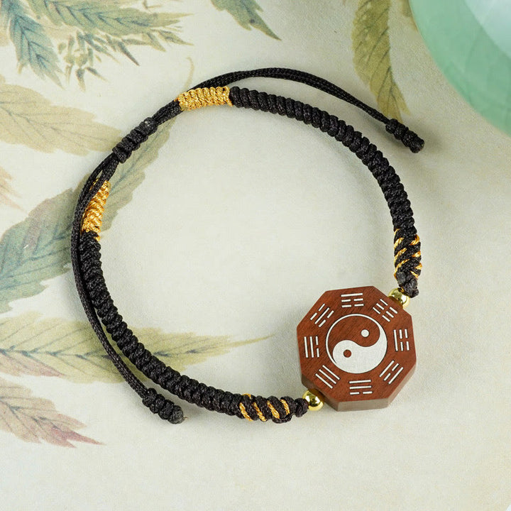 Bracelet de protection de la Grande Ourse en Buddha Stones, petite feuille, bois de santal rouge, bois de jujubier, bois d'ébène, incrustation d'argent, Yin Yang, Bagua