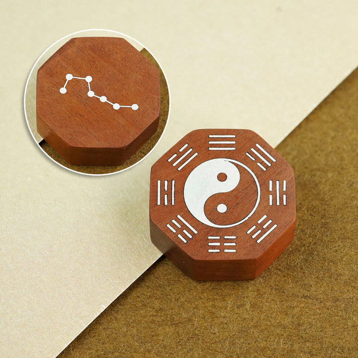 Bracelet de protection de la Grande Ourse en Buddha Stones, petite feuille, bois de santal rouge, bois de jujubier, bois d'ébène, incrustation d'argent, Yin Yang, Bagua