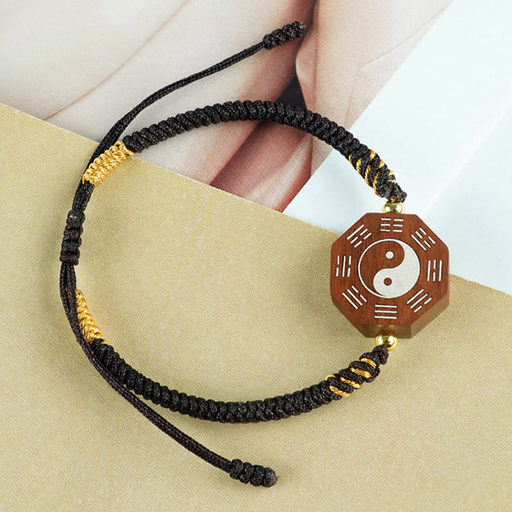 Bracelet de protection de la Grande Ourse en Buddha Stones, petite feuille, bois de santal rouge, bois de jujubier, bois d'ébène, incrustation d'argent, Yin Yang, Bagua
