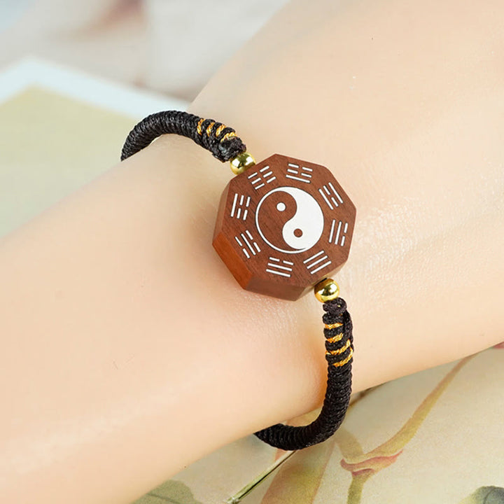 Bracelet de protection de la Grande Ourse en Buddha Stones, petite feuille, bois de santal rouge, bois de jujubier, bois d'ébène, incrustation d'argent, Yin Yang, Bagua